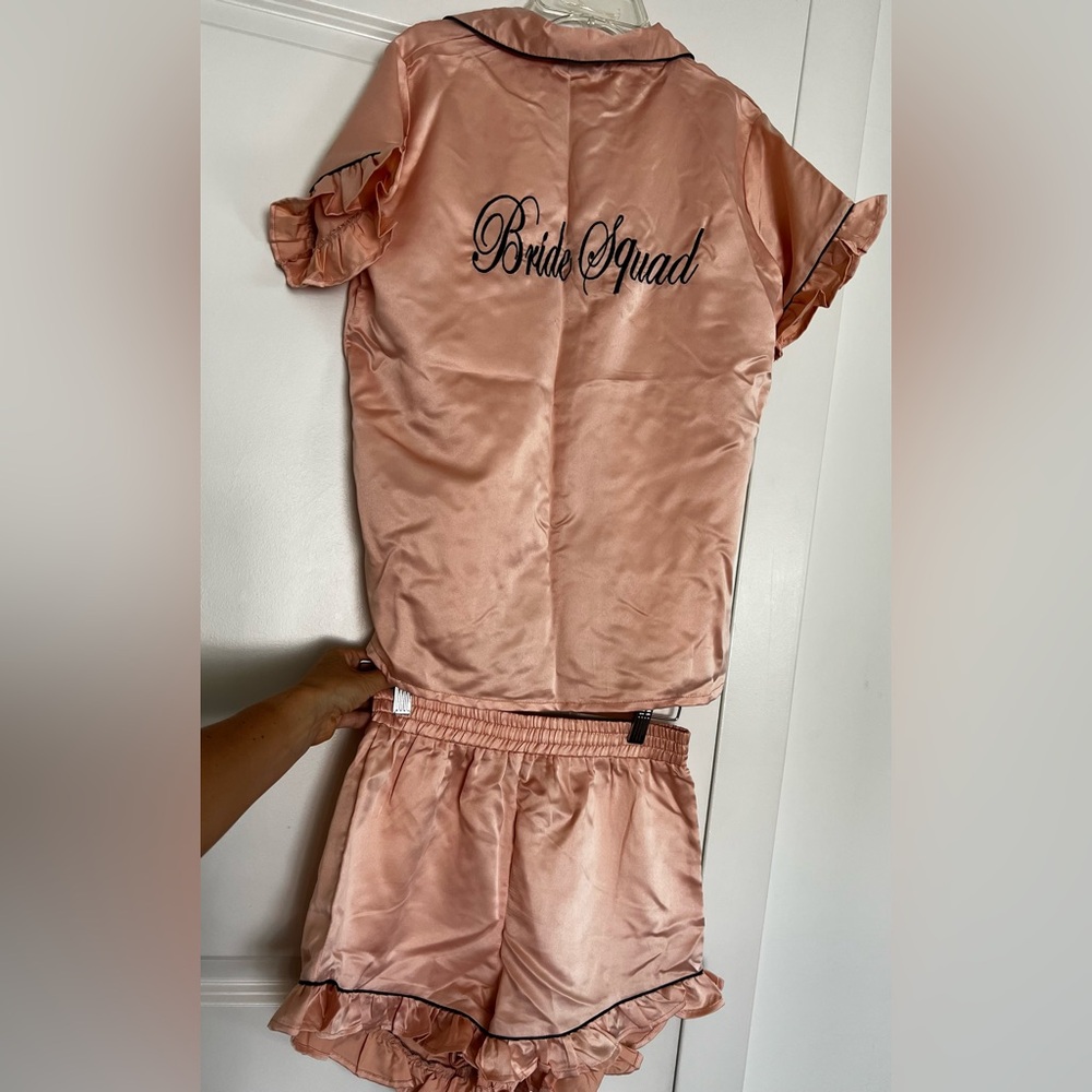 Boohoo Rose Satin Bride Squad Pajama Set